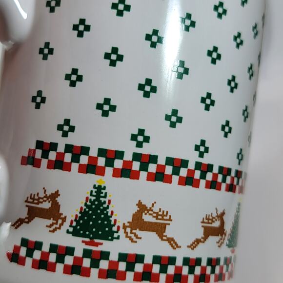 Vintage Christmas Mug Retro Reindeer Tree Print Holiday Coffee Cup - Picture 2 of 10